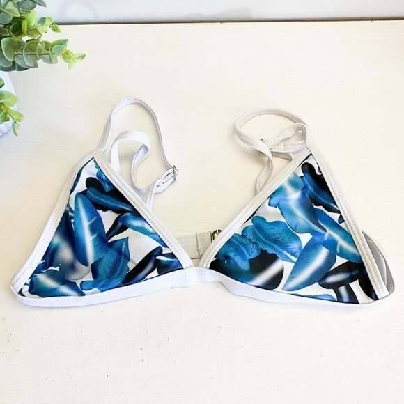 🌿 BIKINI Triangle Blue Leaf Tropical Top Small - Picture 1 of 4